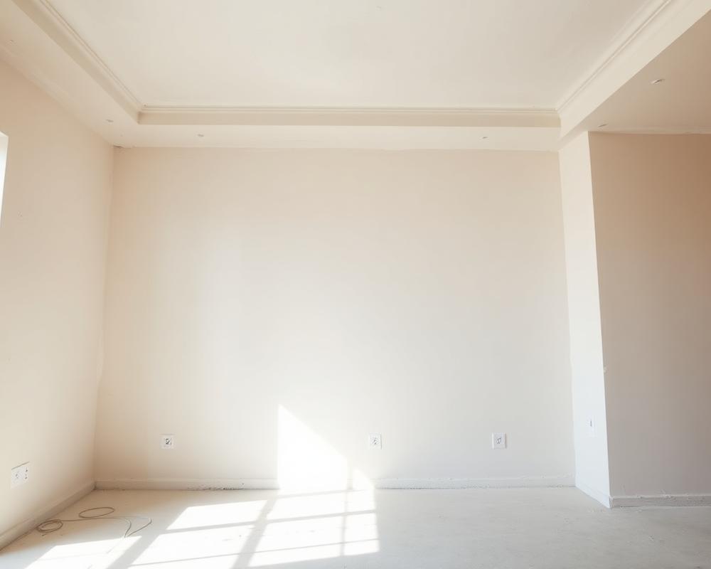 Smoothly plastered walls and ceiling ready for decorating